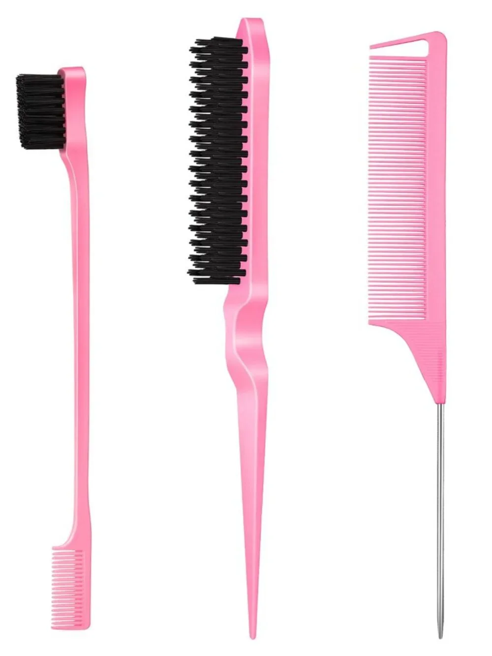 3 Pcs Slick Back Hair Brush, Rat Tail Comb, Edge | Bristle Brush, Hair Accessori